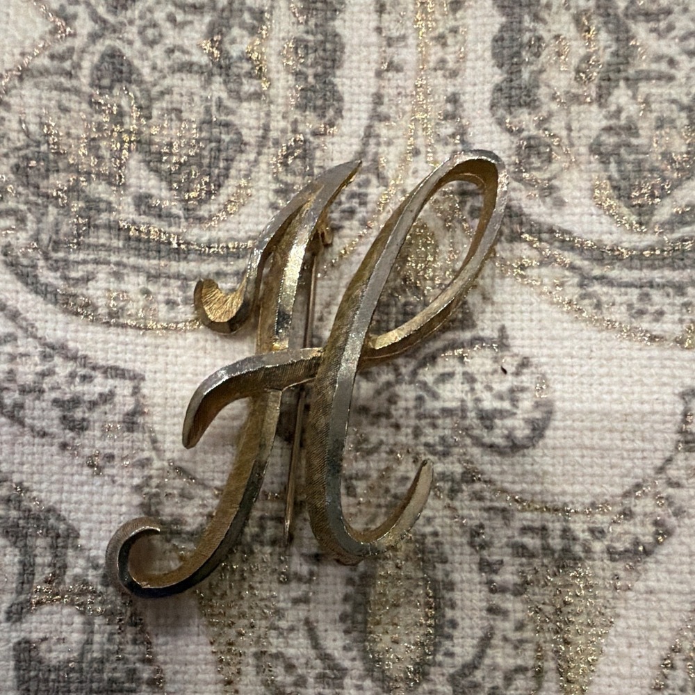 Gold & Silver Tone Metal Letter Initial Monogram Brooch Pin, No Stone